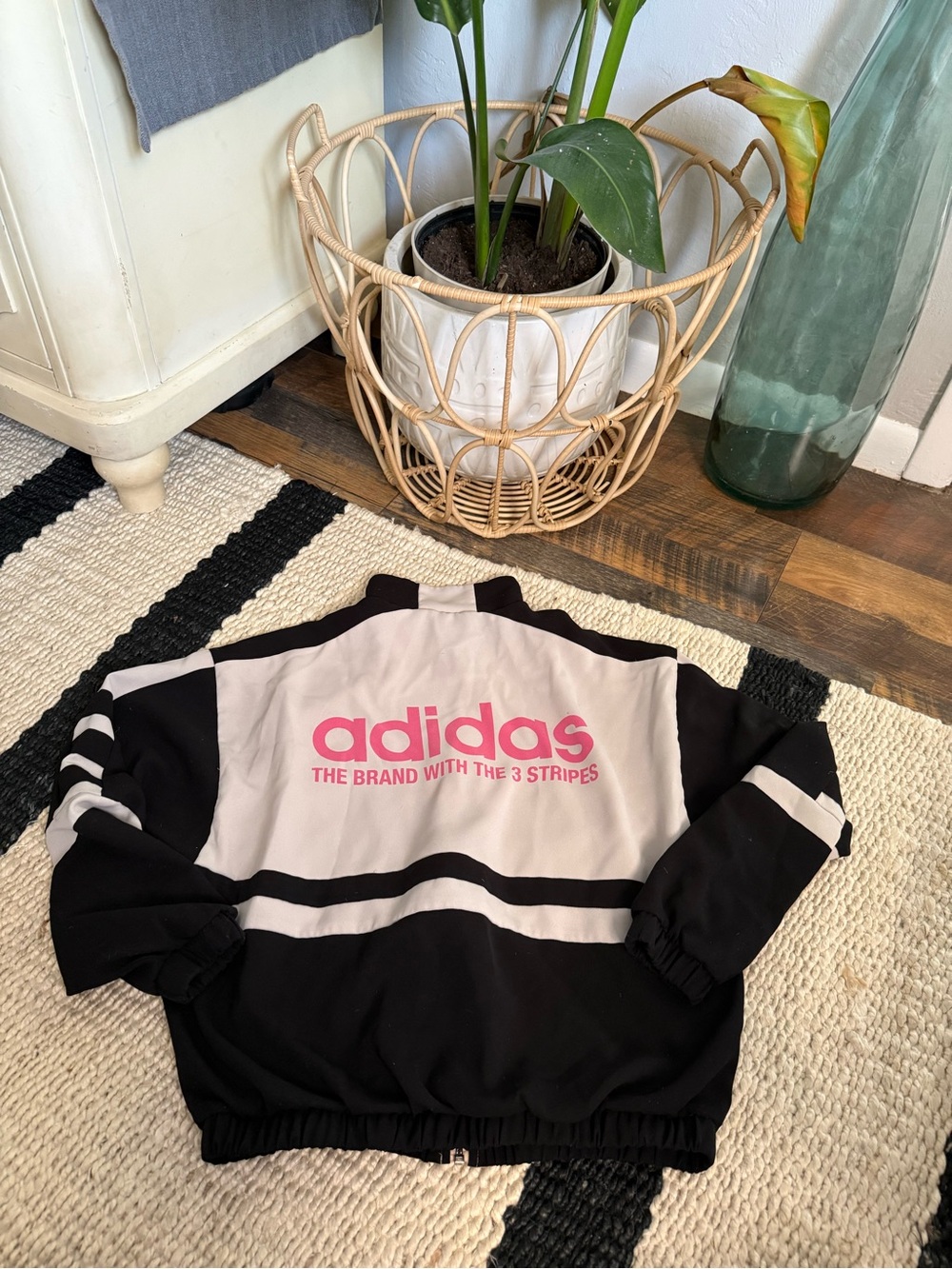 adidas black/ white / & pink Moto windbreaker Urban Outfitters